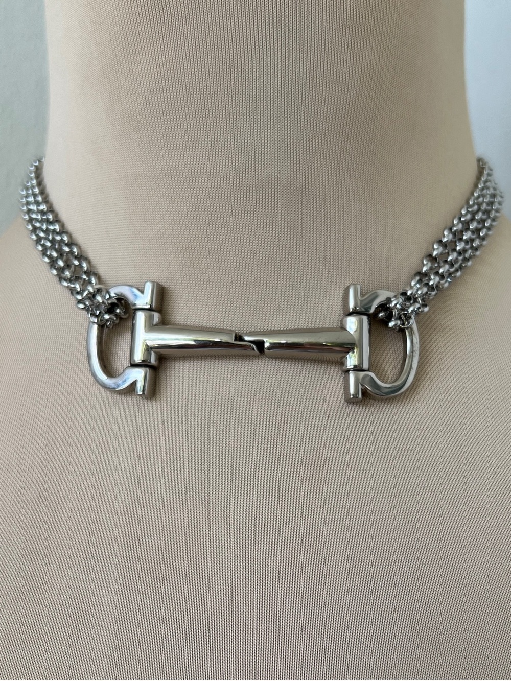 Custom Ferragamo Horsebit Hardware Necklace | Silver Multi-strand Chain 14-16”